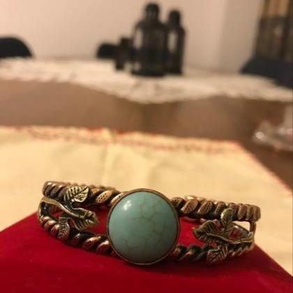 Turquoise Natural Stone Copper Bangle Bracelet..