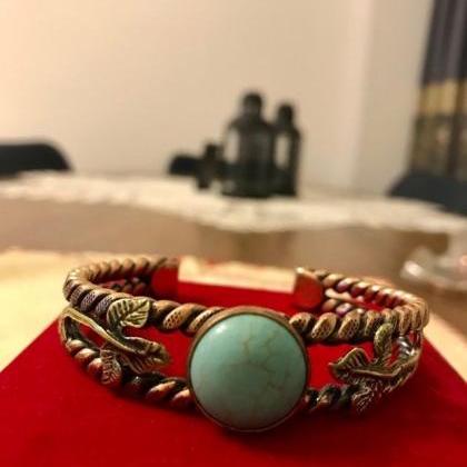 Turquoise Natural Stone Copper Bangle Bracelet..