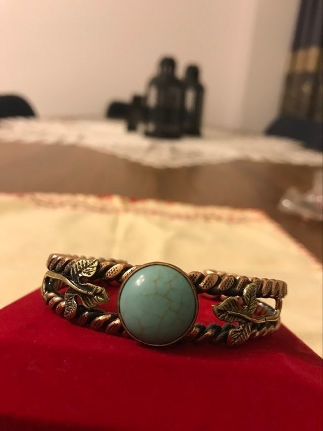 Turquoise Natural Stone Copper Bangle Bracelet Hurrem Sultan Jewelry | Traditional Turkish Handmade Jewellery