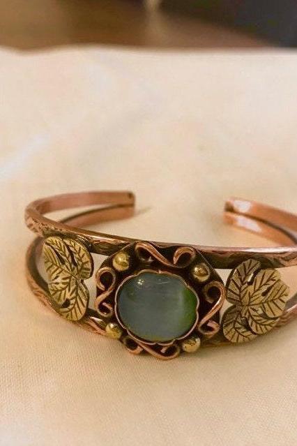 Blue Chrysoberyl Cat Eye Copper Bangle Bracelet Hurrem Sultan Jewelry | Traditional Turkish Handmade Jewellery